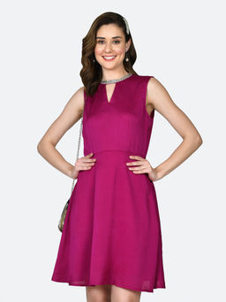 Zink London - Womens Solid Polyester Short Dress Pink