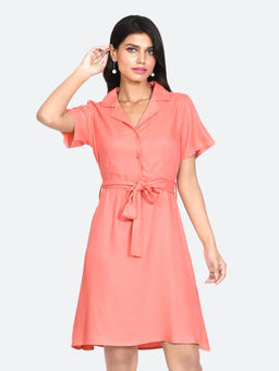 Zink London - Womens Solid Viscose Short Dress Coral (Set of 2)