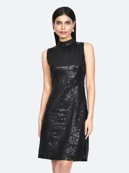 Zink London - Womens Embellished Polyester Short Dress Black