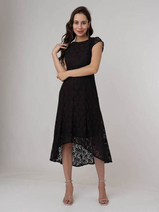 Buy Zink London Womens Black Lace Round Neck Midi Dress Online Buy Zink London Womens Black Lace Round Neck Midi Dress Online