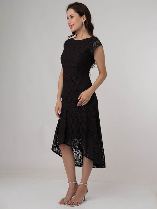 Buy Zink London Womens Black Lace Round Neck Midi Dress Online
