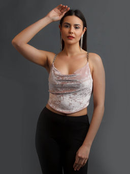 Zink London - Womens Textured Polyester Crop Top Pink