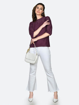 Zink London - Womens Wine Lace Round Neck Top