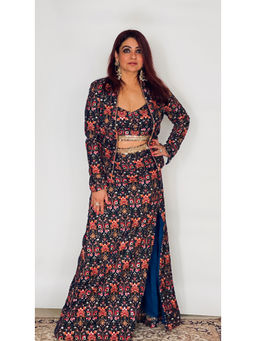 RAISHAA - Meadow Navy Blue Jacket Lehengas (set Of 3)