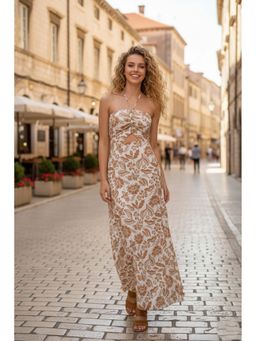 June 9 Clothing - Off- White Floral Halter Neck Maxi Dress