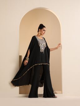 SAKSHI G CHAWLA - Black Saba Cape With Pant Set
