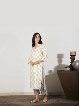 Spring Soul - Women Cream Cotton Kurta with Sequin Details