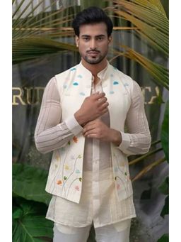 Runit Gupta - Off White And Multicolor Embroidered Bundi