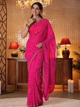 Libas - Women Magenta Georgette Leheriya Printed Saree