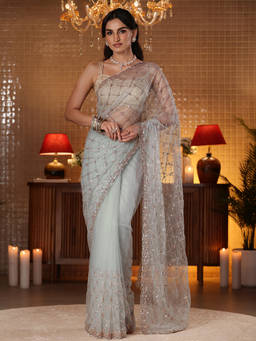 Libas - Women Blue Net Embellished Saree