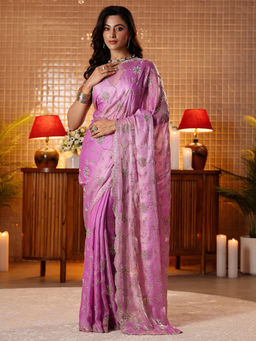 Libas Art - Women Lavender Tissue Embellished Saree
