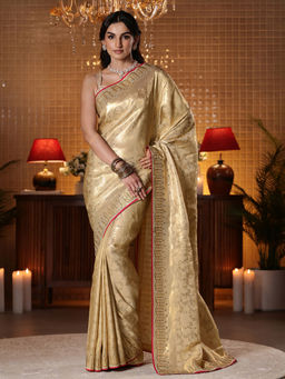 Libas - Women Gold Satin Zari Handloom Saree