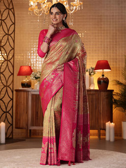 Libas - Women Mustard Silk Blend Tassels Handloom Saree