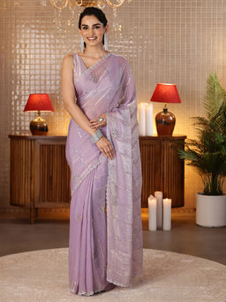 Libas - Women Lavender Silk Blend Beads And Stones Embellished Saree