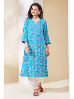 Biba - Women Blue Viscose Rayon Straight Kurta
