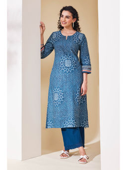 Biba - Women Teal Cotton Straight Kurta