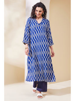 Biba - Women Blue Viscose Rayon Straight Kurta