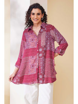 Biba - Women Maroon Viscose Rayon Asymmetric Shirt