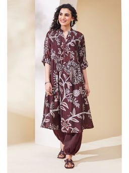 Biba - Women Burgundy Viscose Blend Straight Kurta With Inner