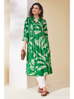 Biba - Green Women Viscose Printed A-Line Kurta