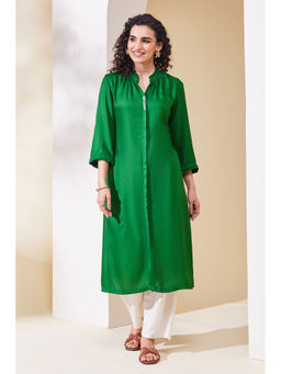 Biba - Women Green Viscose Rayon Straight Kurta