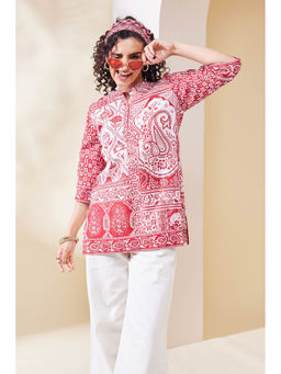 Biba - Women Red Cotton Straight Kurti