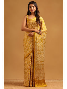 Soch - Women Mustard Viscose Printed Saree