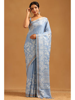Soch - Women Blue Art Silk Tassels Printed Saree