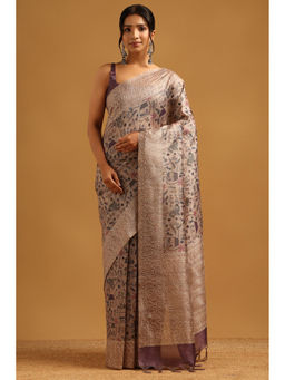 Soch - Women Beige Tussar Thread Work Printed Saree
