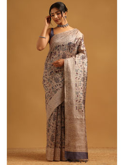 Soch - Women Beige Tussar Thread Work Printed Saree