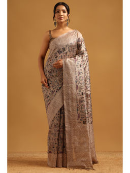 Soch - Women Beige Tussar Thread Work Printed Saree