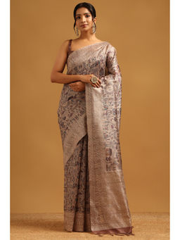 Soch - Women Beige Tussar Thread Work Printed Saree