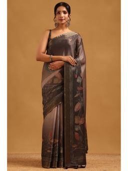 Soch - Women Charcoal Tissue Tassels Printed Saree