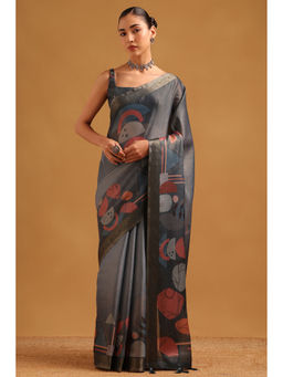 Soch - Women Grey Tissue Tassels Printed Saree