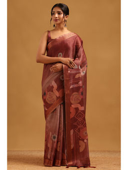 Soch - Women Rust Tissue Tassels Printed Saree
