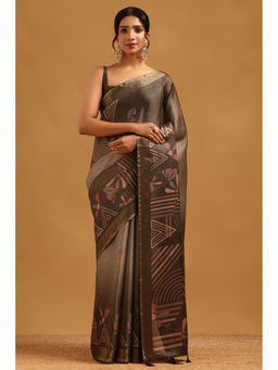 Soch - Women Brown Tissue Tassels Printed Saree