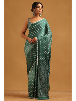 Soch - Women Green Silk Blend Printed Saree