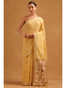 Soch - Women Gold Chanderi Tassels Handloom Saree