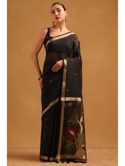 Soch - Women Black Chanderi Zari Handloom Saree
