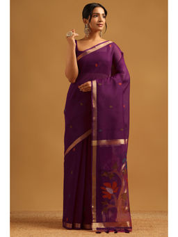 Soch - Women Purple Chanderi Zari Handloom Saree