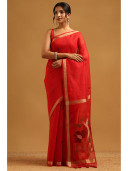 Soch - Women Red Chanderi Zari Handloom Saree