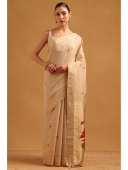 Soch - Women Beige Chanderi Zari Handloom Saree
