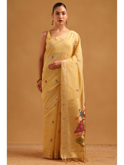 Soch - Women Yellow Chanderi Zari Handloom Saree