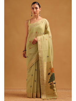 Soch - Women Green Chanderi Zari Handloom Saree