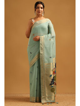 Soch - Women Blue Chanderi Zari Handloom Saree