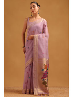 Soch - Women Lavender Chanderi Zari Handloom Saree