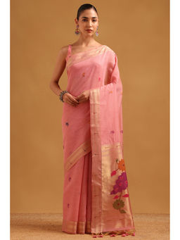 Soch - Women Pink Chanderi Zari Handloom Saree