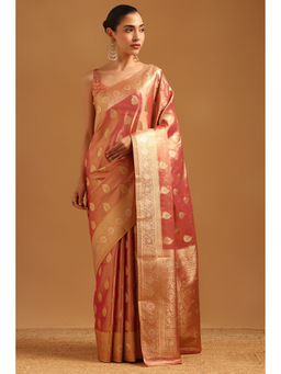Soch - Women Peach Tissue Zari Handloom Saree