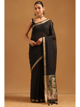 Soch - Women Black Tissue Zari Handloom Saree