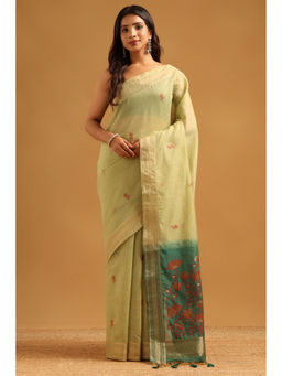 Soch - Women Green Chanderi Tassels Printed Saree